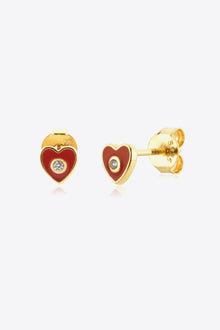  Zircon 925 Sterling Silver Heart Stud Earrings