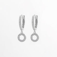  925 Sterling Silver Inlaid Zircon Hoop Dangle Earrings