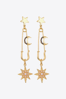  Inlaid Pearl Star and Moon Drop Earrings