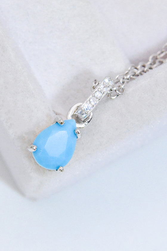 Teardrop Turquoise 4-Prong Pendant Necklace