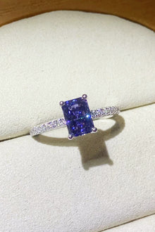  1 Carat Moissanite 925 Sterling Silver Rectangle Ring in Blue