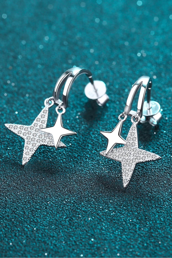 Moissanite Star Rhodium-Plated Drop Earrings