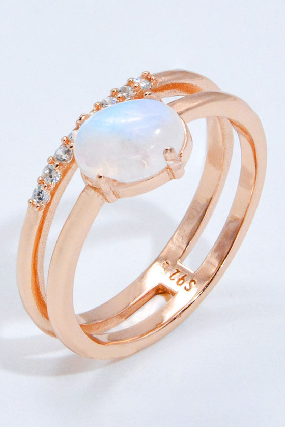 Natural Moonstone and Zircon Double-Layered Ring