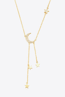  Inlaid Zircon Star and Moon Necklace