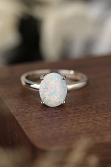  925 Sterling Silver Opal Solitaire Ring