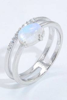  Natural Moonstone and Zircon Double-Layered Ring