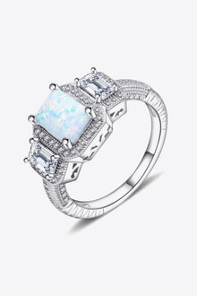  925 Sterling Silver Square Opal Ring