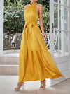 Belted Grecian Neck Tiered Maxi Dress