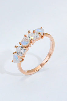  Moonstone and Zircon Heart Ring