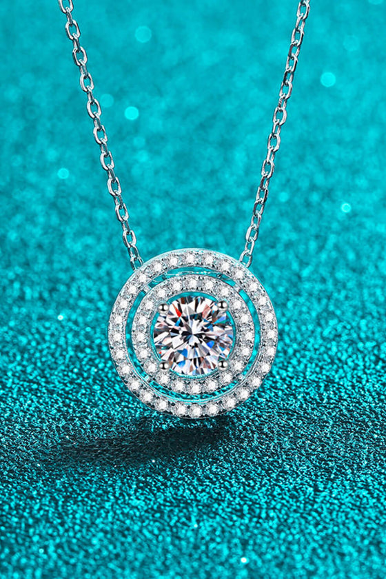 Moissanite Round Pendant Rhodium-Plated Necklace