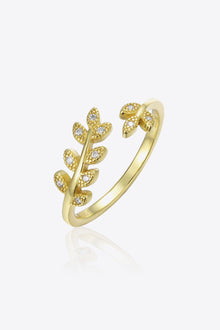  Inlaid Zircon Leaf-Shaped Open Ring