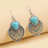 Artificial Turquoise Rhinestone Heart and Leaf Shape Earrings