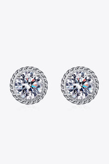  1 Carat Moissanite Rhodium-Plated Round Stud Earrings