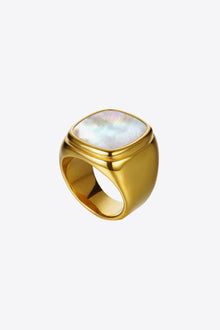  Stainless Steel 18K Gold-Plated Inlaid Shell Ring