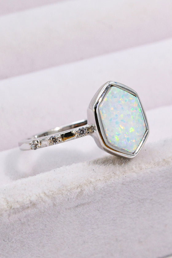 Opal Hexagon 925 Sterling Silver Ring