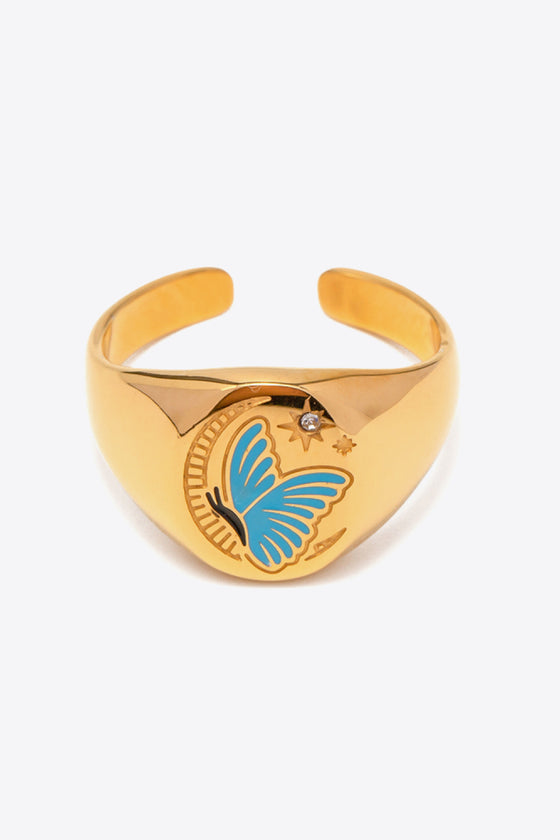 Butterfly Pattern Stainless Steel Open Ring