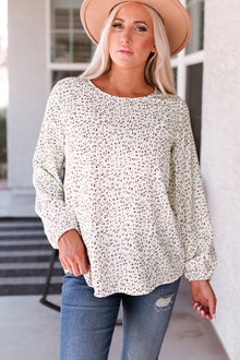  Leopard Round Neck Balloon Sleeve Blouse