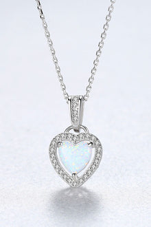  Opal Heart Pendant 925 Sterling Silver Necklace