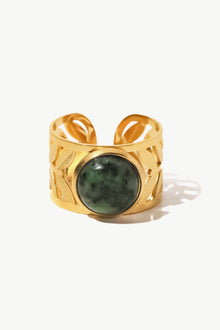  18k Gold Plated Malachite Leaf Ring