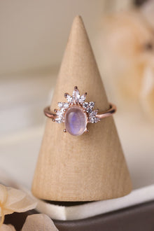  High Quality Natural Moonstone 18K Rose Gold-Plated 925 Sterling Silver Ring