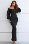 Off-Shoulder Bubble Sleeve Slit Dress