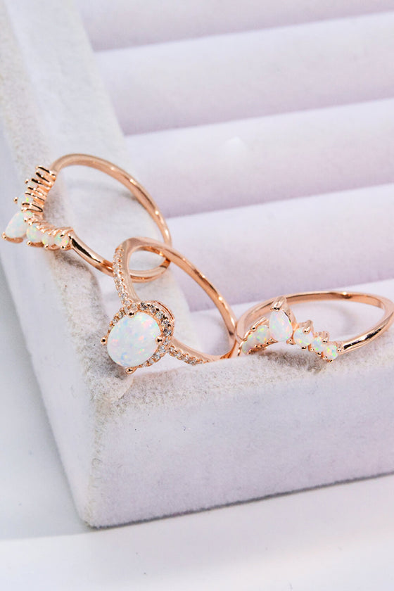 Opal and Zircon Three-Piece Ring Set