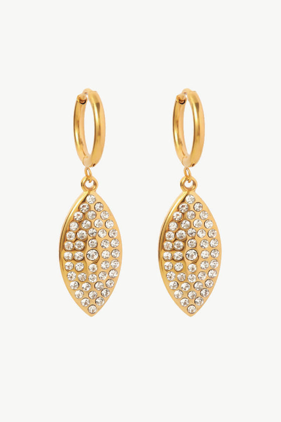 Inlaid Rhinestone Leaf Drop Earrings