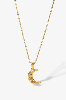  18K Gold Plated Inlaid Zircon Moon Pendant Necklace