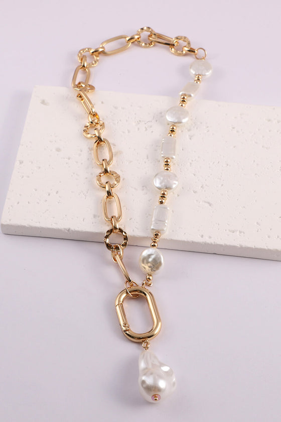 Freshwater Pearl Pendant Chunky Chain Necklace