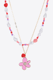  Flower and Heart Pendant Layered Necklace