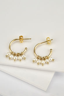  Pearl 925 Sterling Silver C-Hoop Earrings