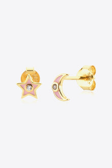  Star and Moon Zircon Mismatched Earrings