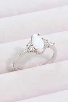  Opal and Zircon Platinum-Plated Ring