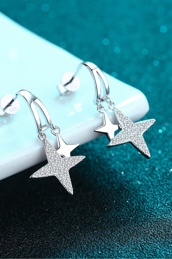 Moissanite Star Rhodium-Plated Drop Earrings