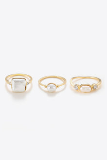  Pearl 18K Gold-Plated Ring Set