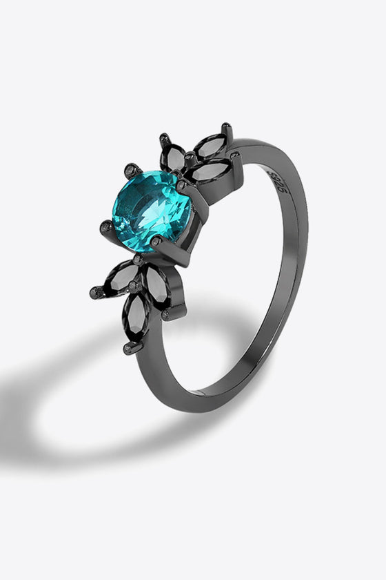 Paraiba Tourmaline and Zircon Leaf Ring