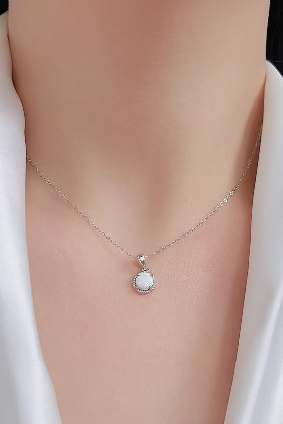 Opal Round Pendant Chain Necklace