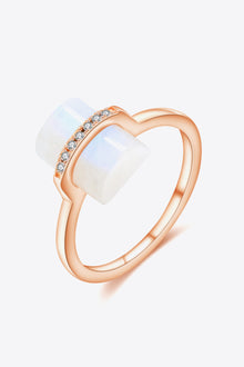  Natural Moonstone Platinum-Plated Ring