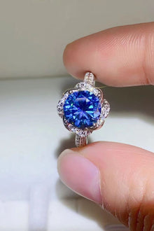  2 Carat Cobalt Blue Moissanite 925 Sterling Silver Ring