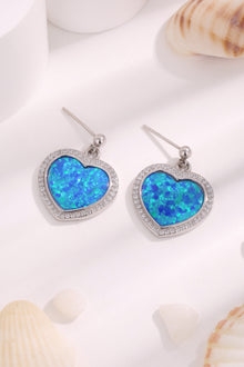  Platinum-Plated Opal Heart Earrings