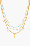 18K Gold Plated Cross Pendant Triple-Layered Necklace