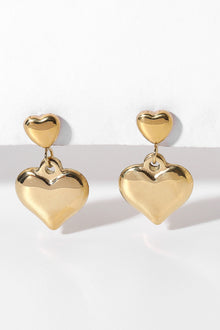  14K Gold Plated Double Heart Stud Earrings