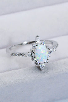  Platinum-Plated Opal and Zircon Ring