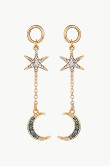  Inlaid Rhinestone Star and Moon Drop Earrings