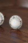 925 Sterling Silver Platinum-Plated Opal Round Stud Earrings