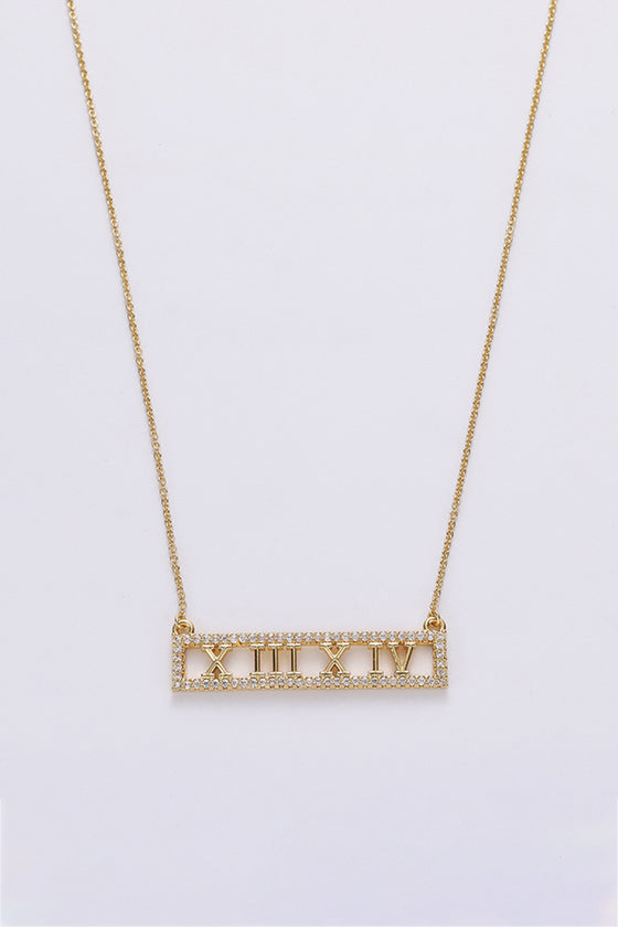 Inlaid Cubic Zirconia Bar Pendant Necklace