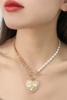  Heart Pendant Half Chain Half Pearl Necklace