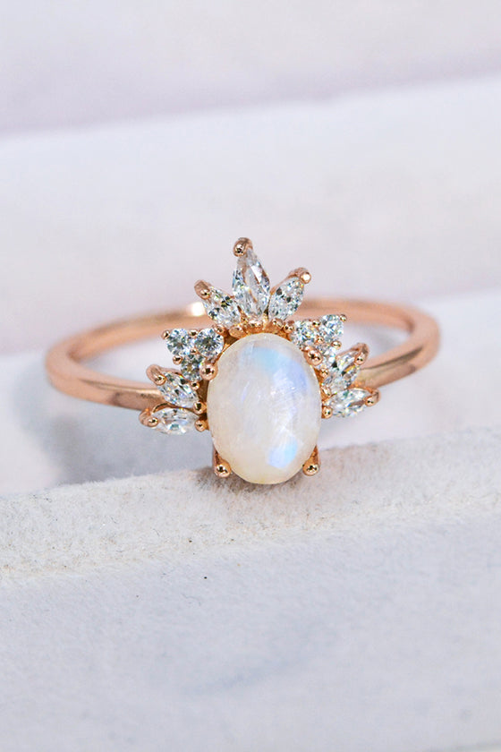 18K Rose Gold-Plated Natural Moonstone Ring