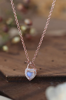  Moonstone Heart Lock Pendant Necklace