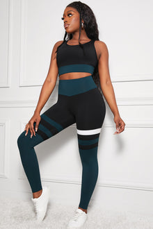  Striped Sports Bra and High Waisted Yoga Leggings Set